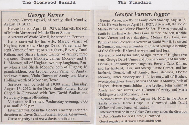 George Buren Varner obituaries