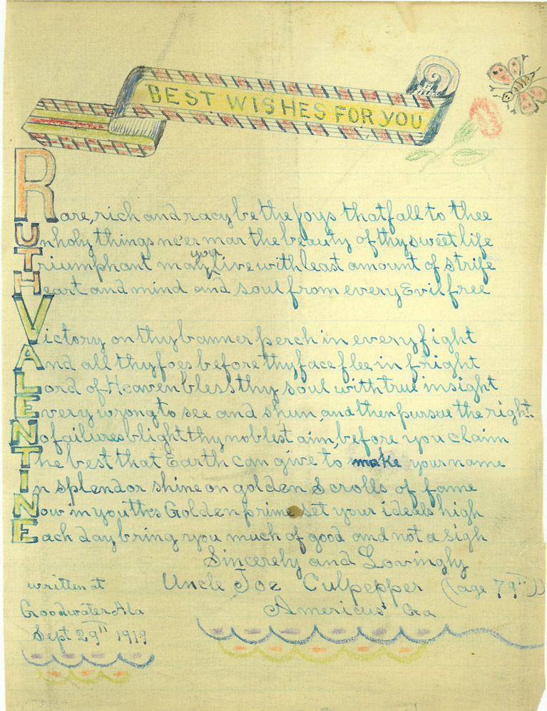 Acrostic from her great uncle Joseph R. Culpepper