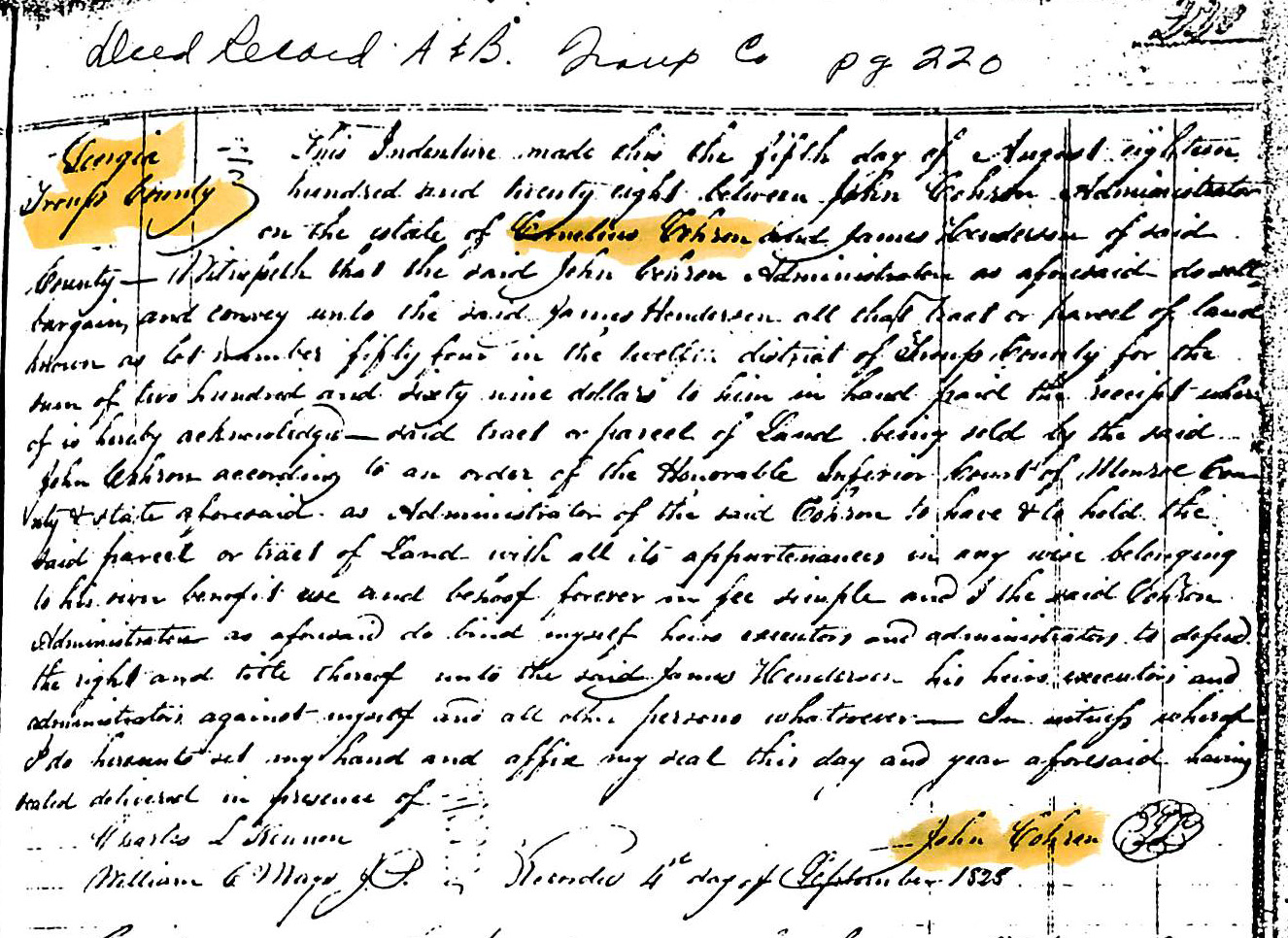 John Cohron, administrator of Cornelius Cohron