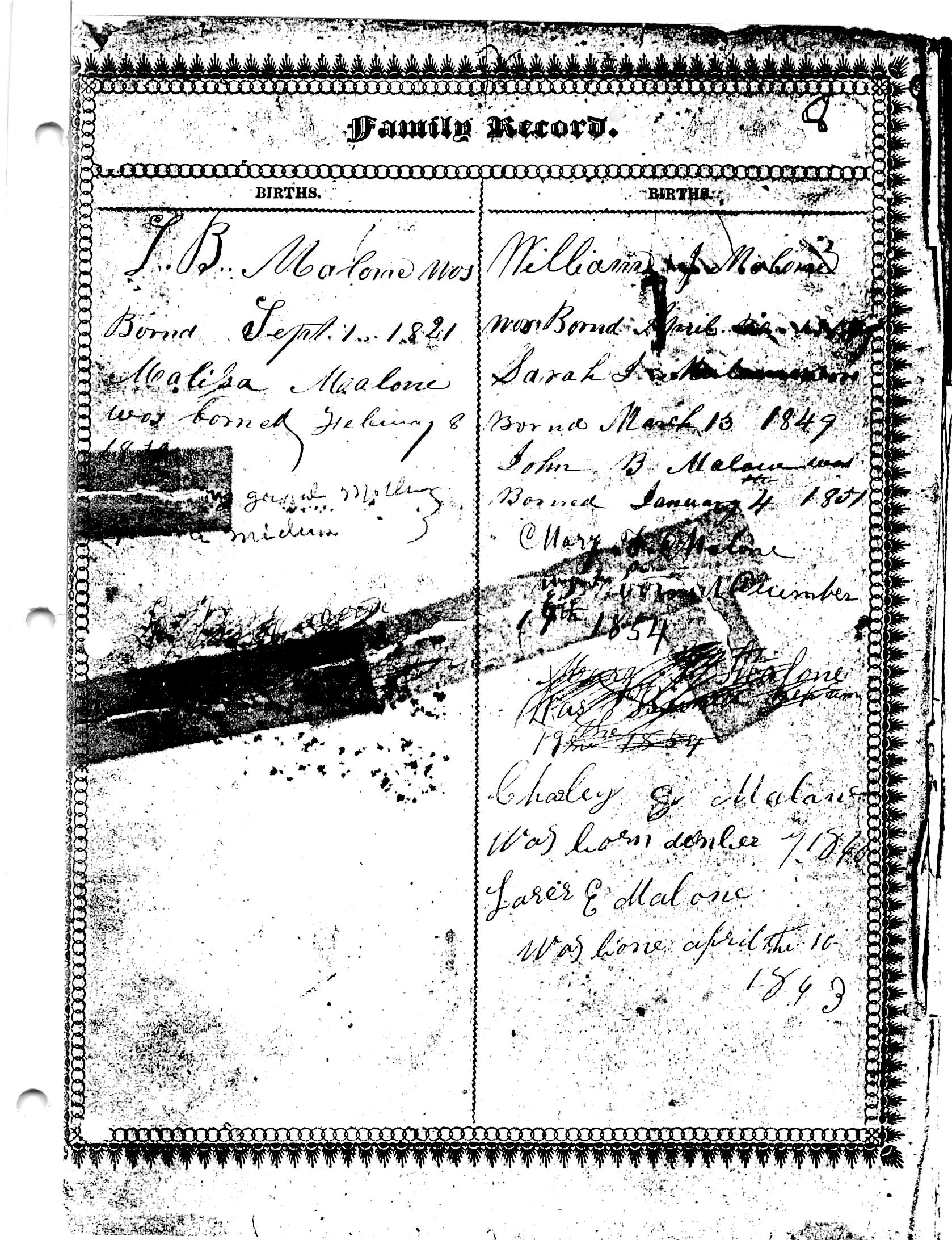 L. B. Malone Bible, page 1